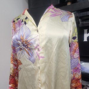 Natori Cruz Polyester pale Yellow floral pajama Lounge top Large